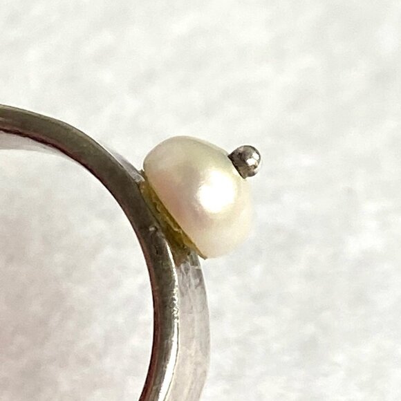 Sterling Silver 925 GA 5MM Hammered Genuine White Pearl Band Ring Sz 6.5 - Picture 11 of 16